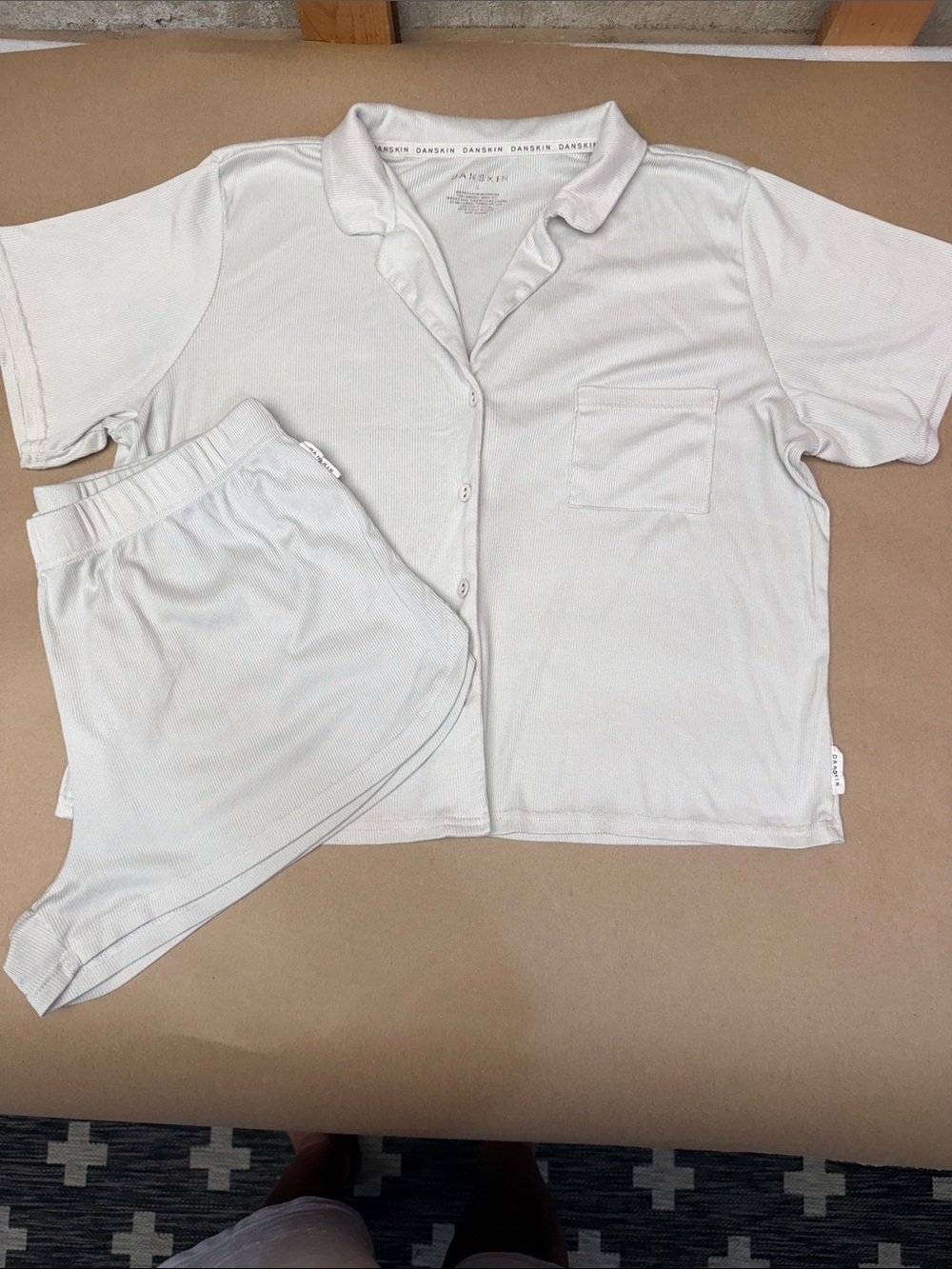 Danskin White Short Sleeve Button-Front Pajama Set
